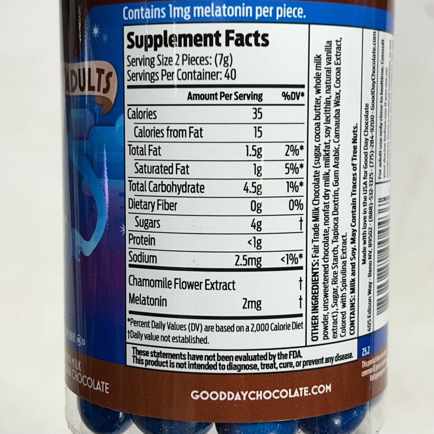 GOOD DAY (80 PIECES) Chocolate Adult Sleep Supplement 1 MG Per Piece BB 08/27