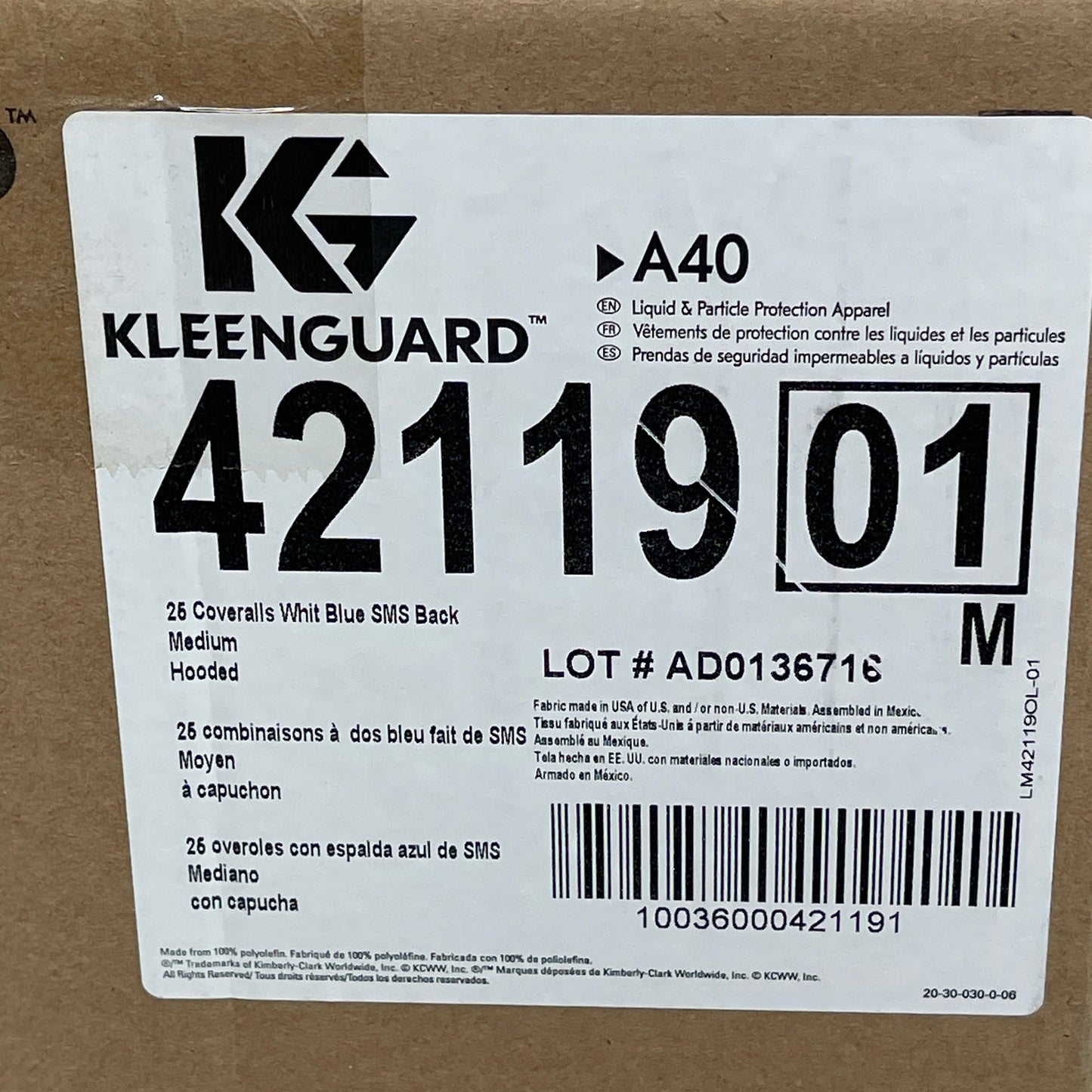 KLEENGUARD 26PK! Protective Clothing A40 Coveralls Sz M Breathable SMS Back White/Blue 42119