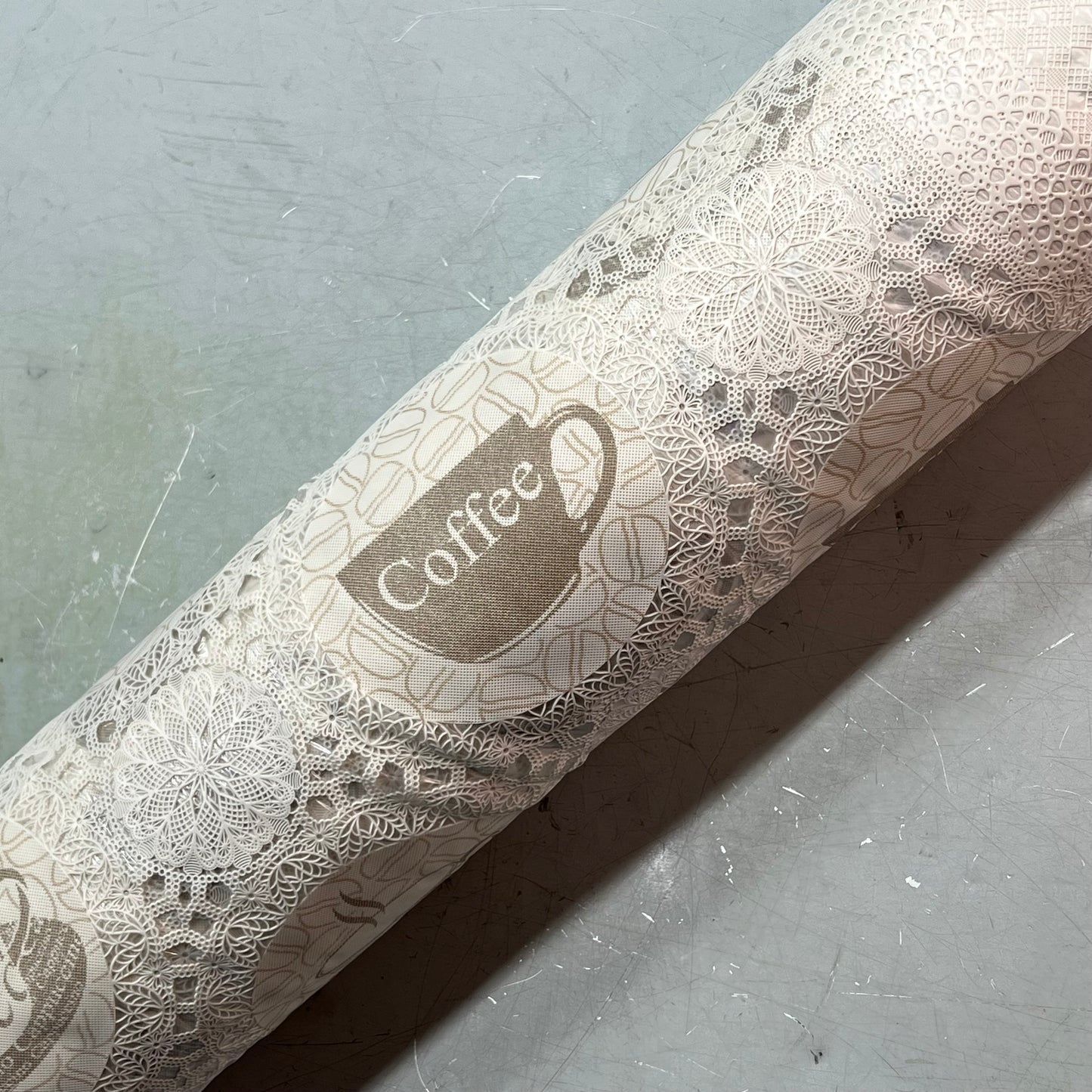 PVC Floral Lace Coffee Mugs Pattern Dinning Table Cloth 54"x60' White/Brown