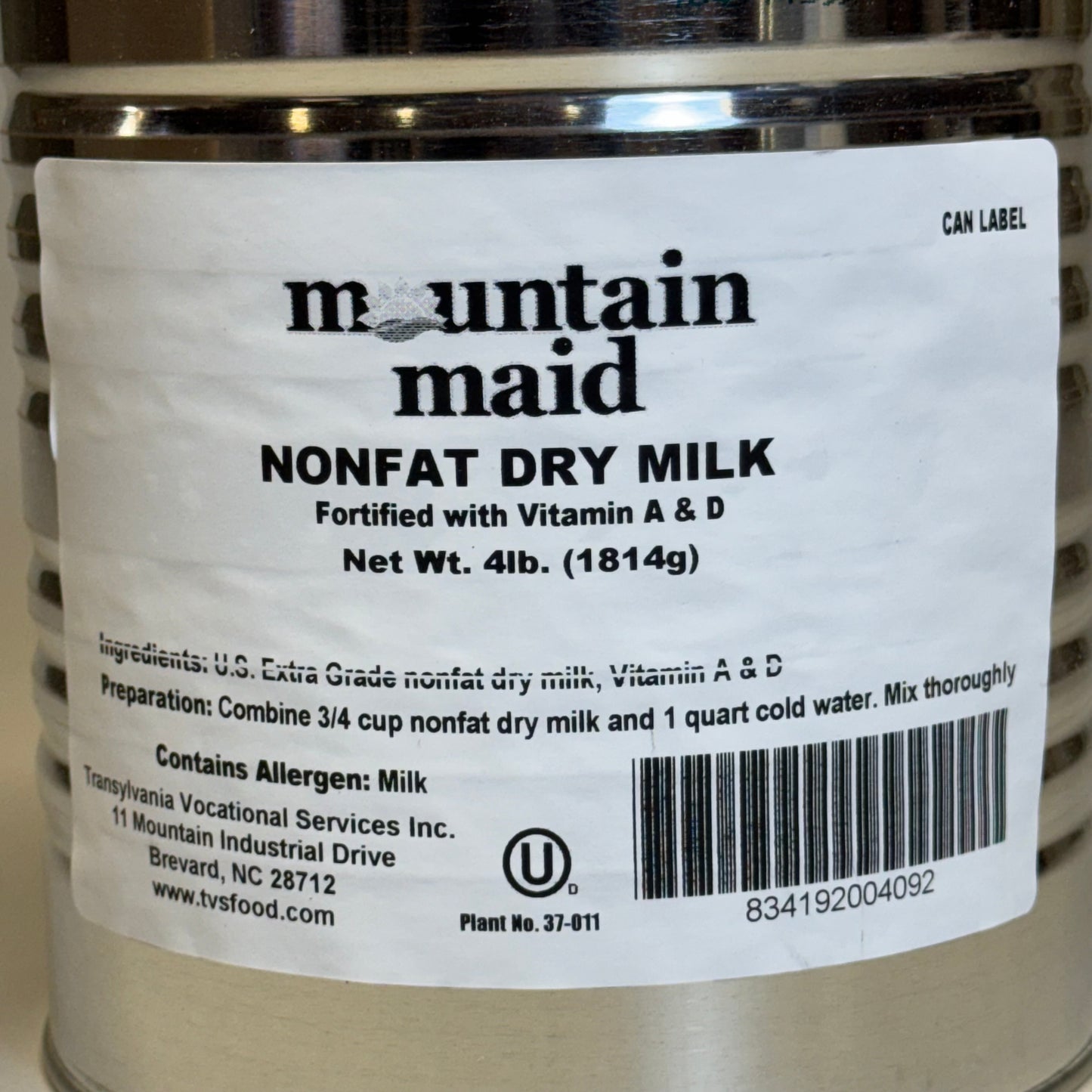 ZA@ MOUNTAIN MAID (6 Pack) Nofat Dry Milk 4Lb BB 03/26 Sz 7”Hx6”D (AS-IS, Damage)