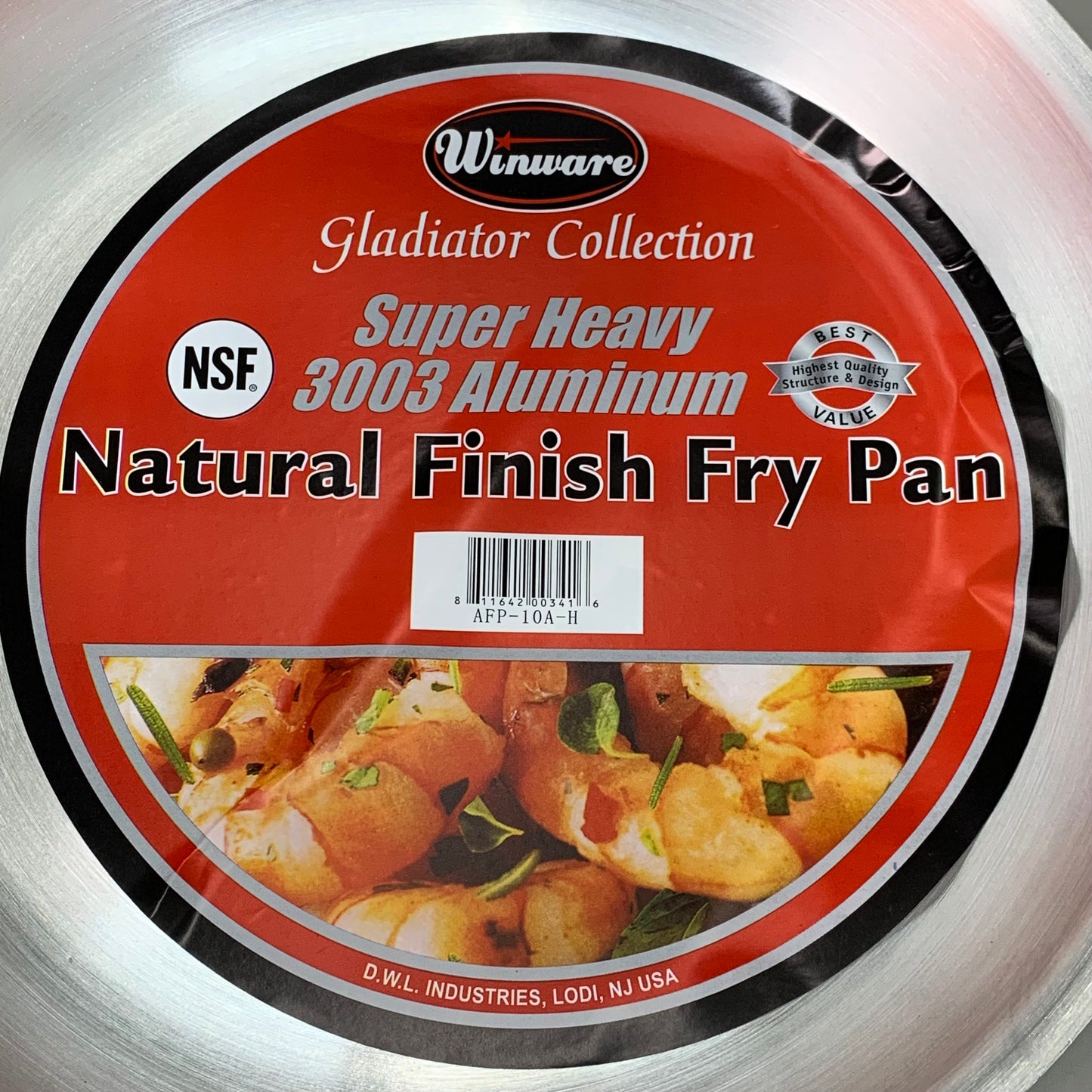 WINCO (6 PACK) Gladiator 10" Aluminum Fry Pan With Sleeve Natural Finish AFP-10A-H