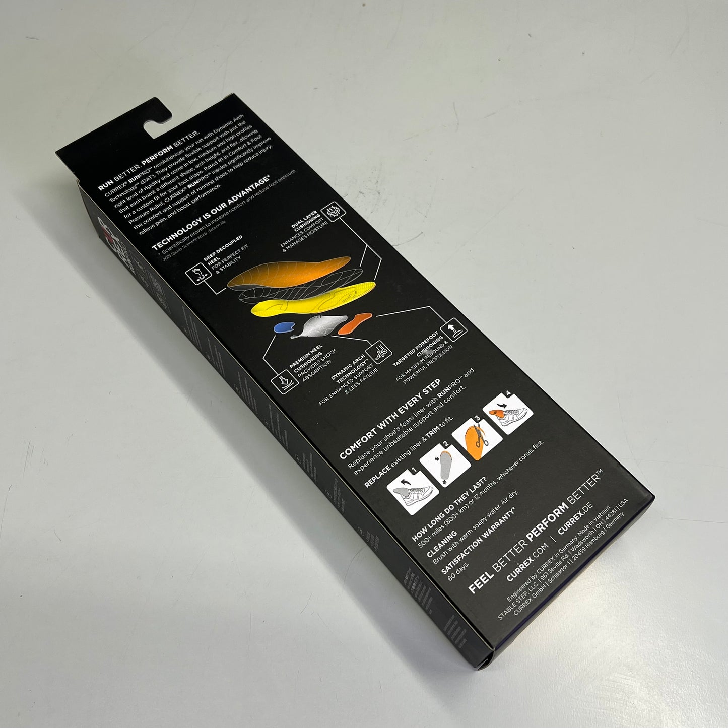 CURREX RunPro Comfort & Support Insole Mens Sz (M) 7-8.5 Black/Yellow 20123-18