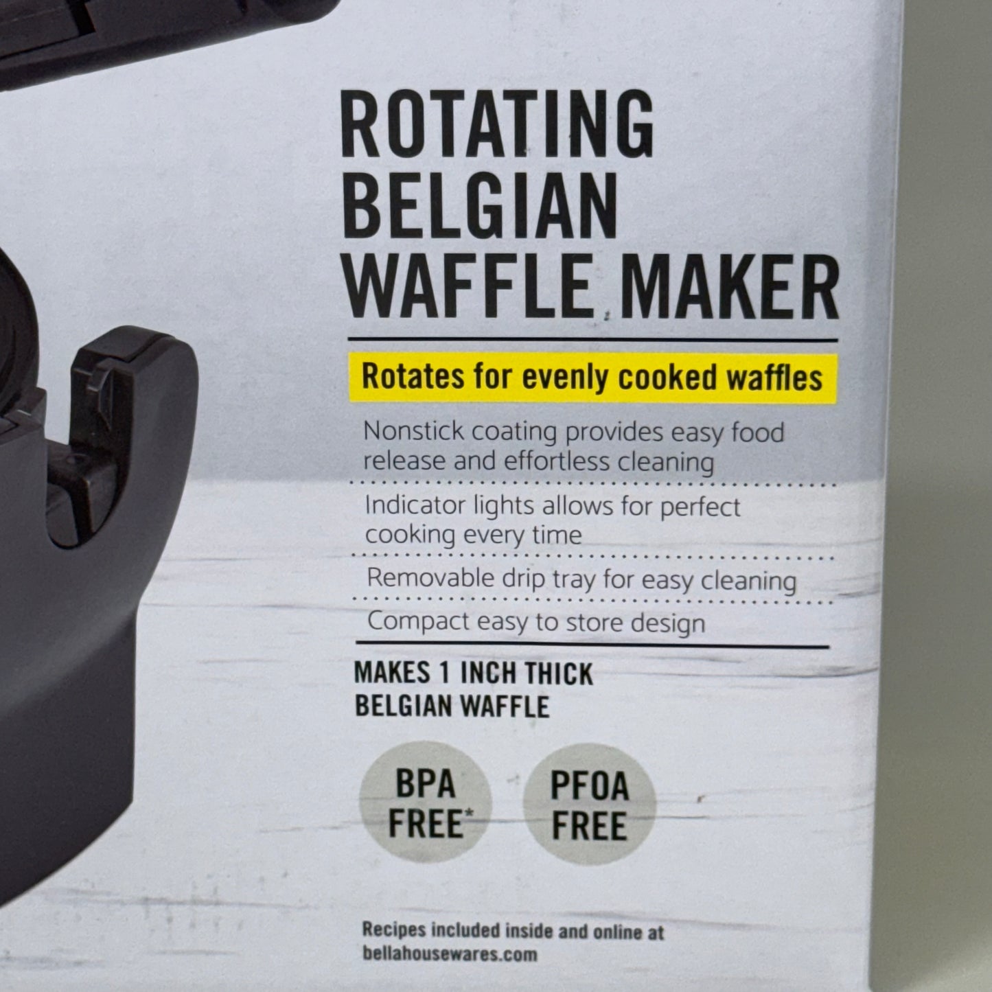 BELLA Compact Rotating Belgian Waffle Maker BPA FREE Stainless Steel As-is