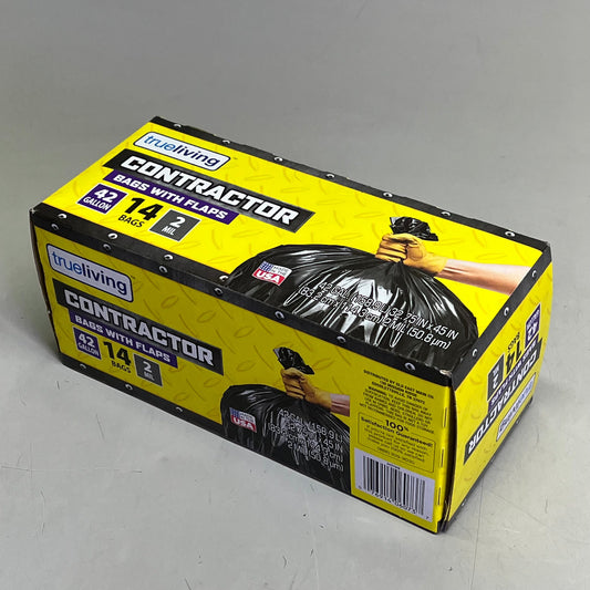 ZA@ TRUE LIVING (2 BOX, 14 BAGS EACH) Contractor Bags W/ Flaps 42 Gal Black H0199 A