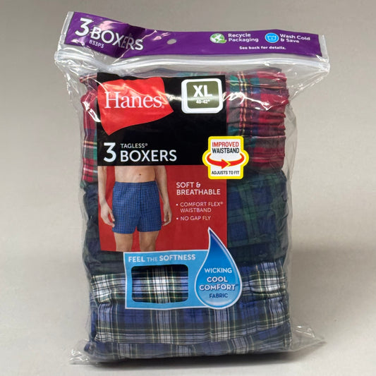 HANES (3 PACK) Men's Cool Comfort Boxer Briefs Sz XL 40-42" Blue/Red/Grey 042390