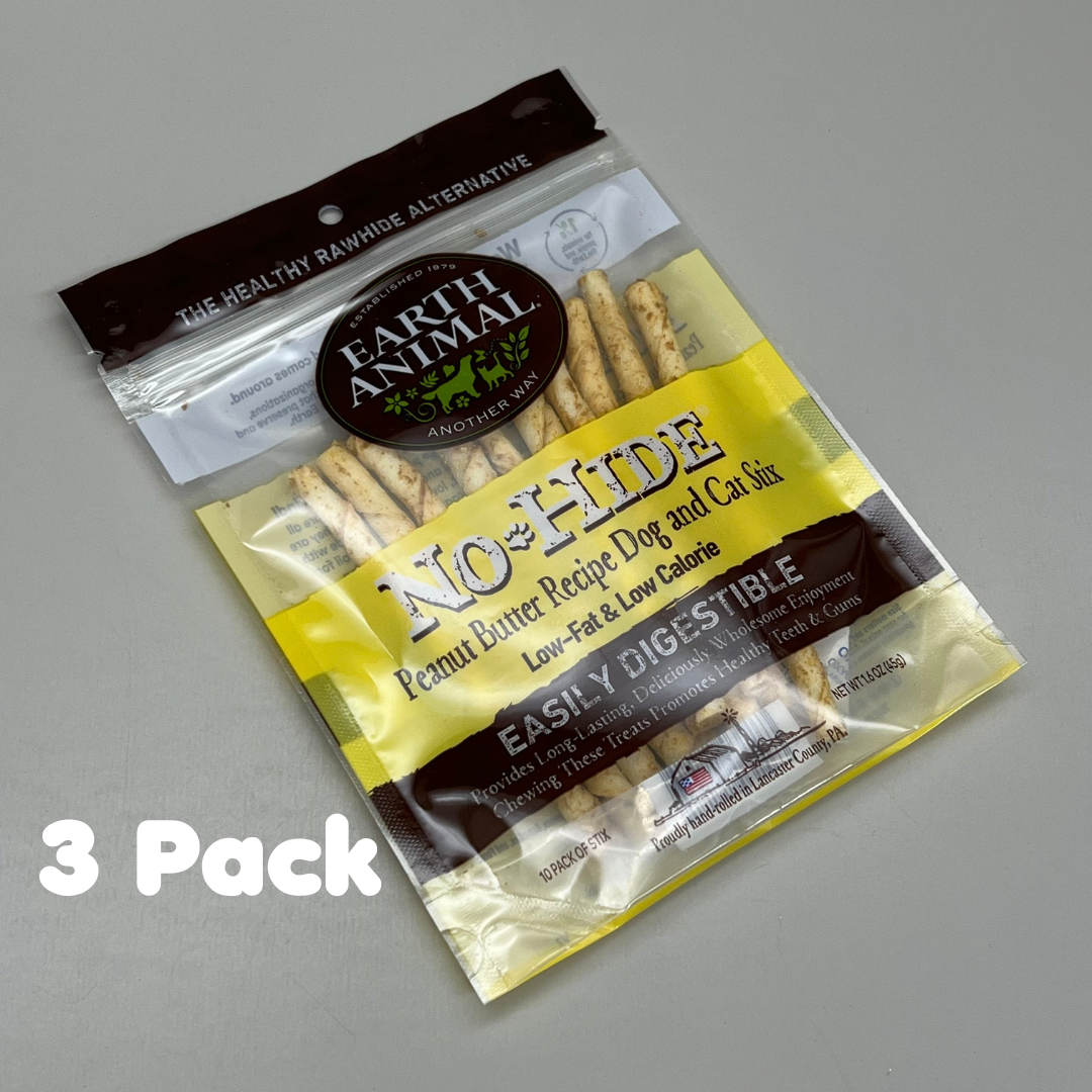 EARTH ANIMAL (3 PACK) No-Hide Peanut Butter Treat Stix All Natural 10pk BB02/26