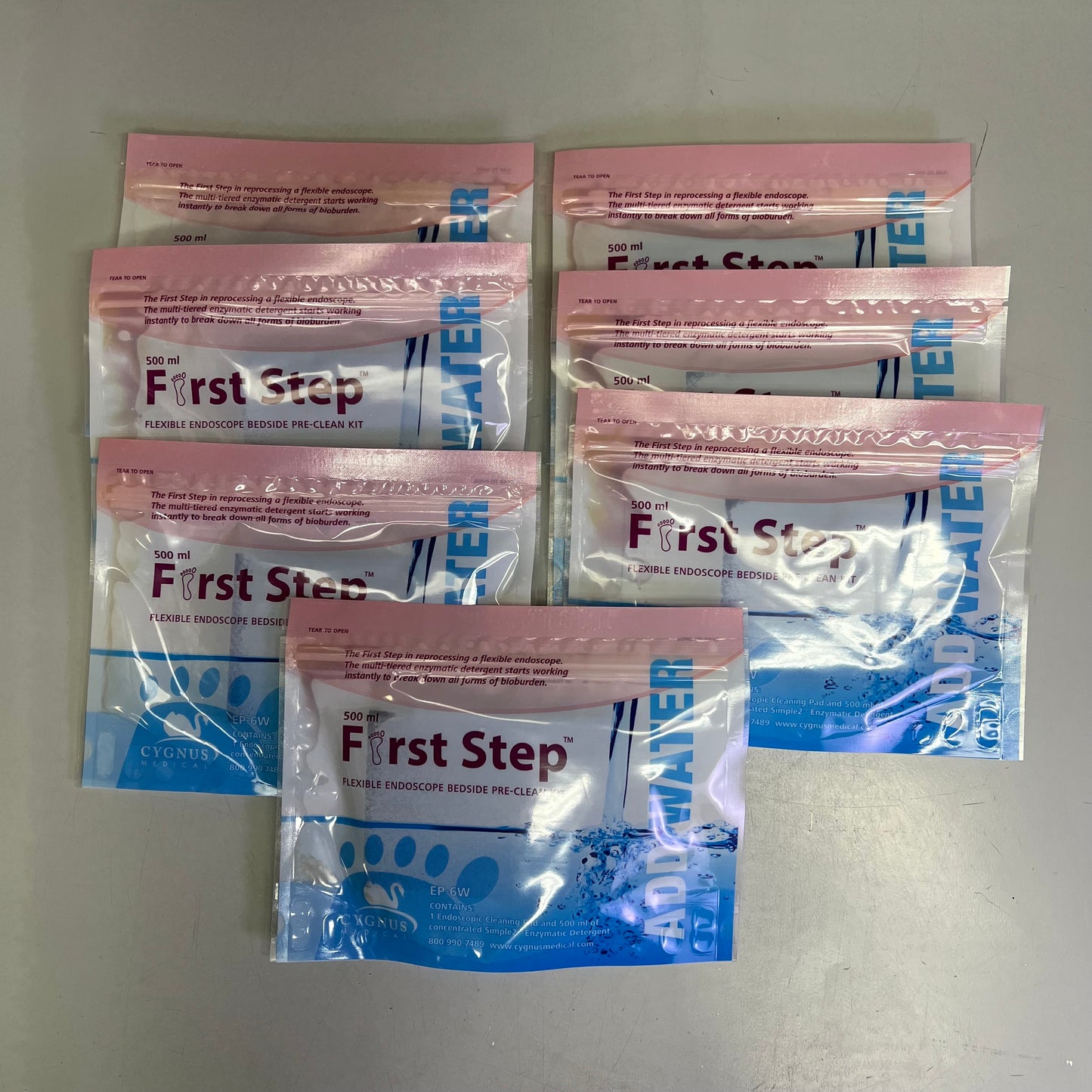 ZA@ CYGNUS MEDICAL (7 PACK) First Step Flexible Endoscope Bedside Pre-Clean Kit 500ml EP-6W