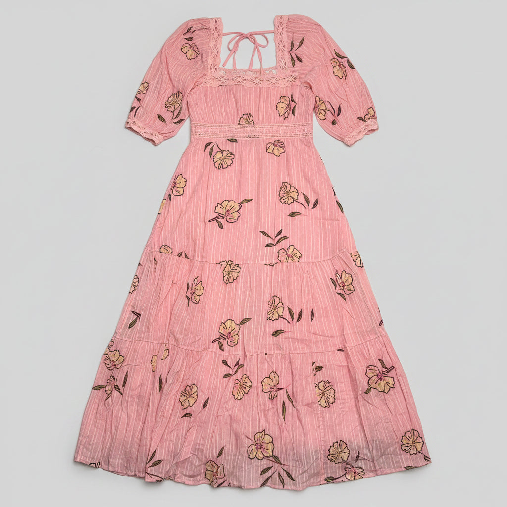 FREE PEOPLE Morning Meadows Long-sleeve Maxi Dress Women's Sz S Pink 10049833