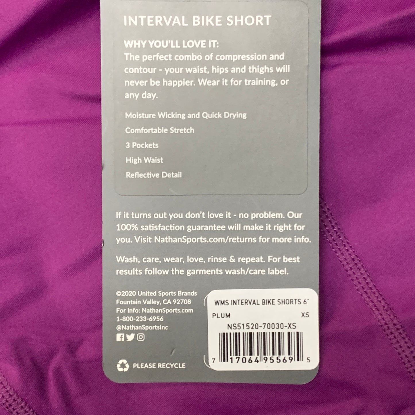 NATHAN Interval 6" Inseam Bike Short Women's Plum Size XS NS51520-70030-XS