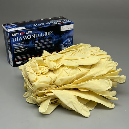 MICROFLEX (100 Pack) Diamond Grip Latex Disposable Gloves Size: L MF-300-L