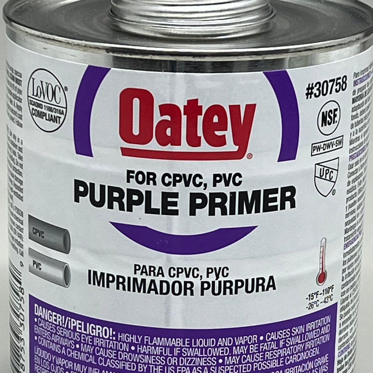 OATEY Aggressive Purple Primer CPVC & PVC Purple Tint 32 fl oz 30758