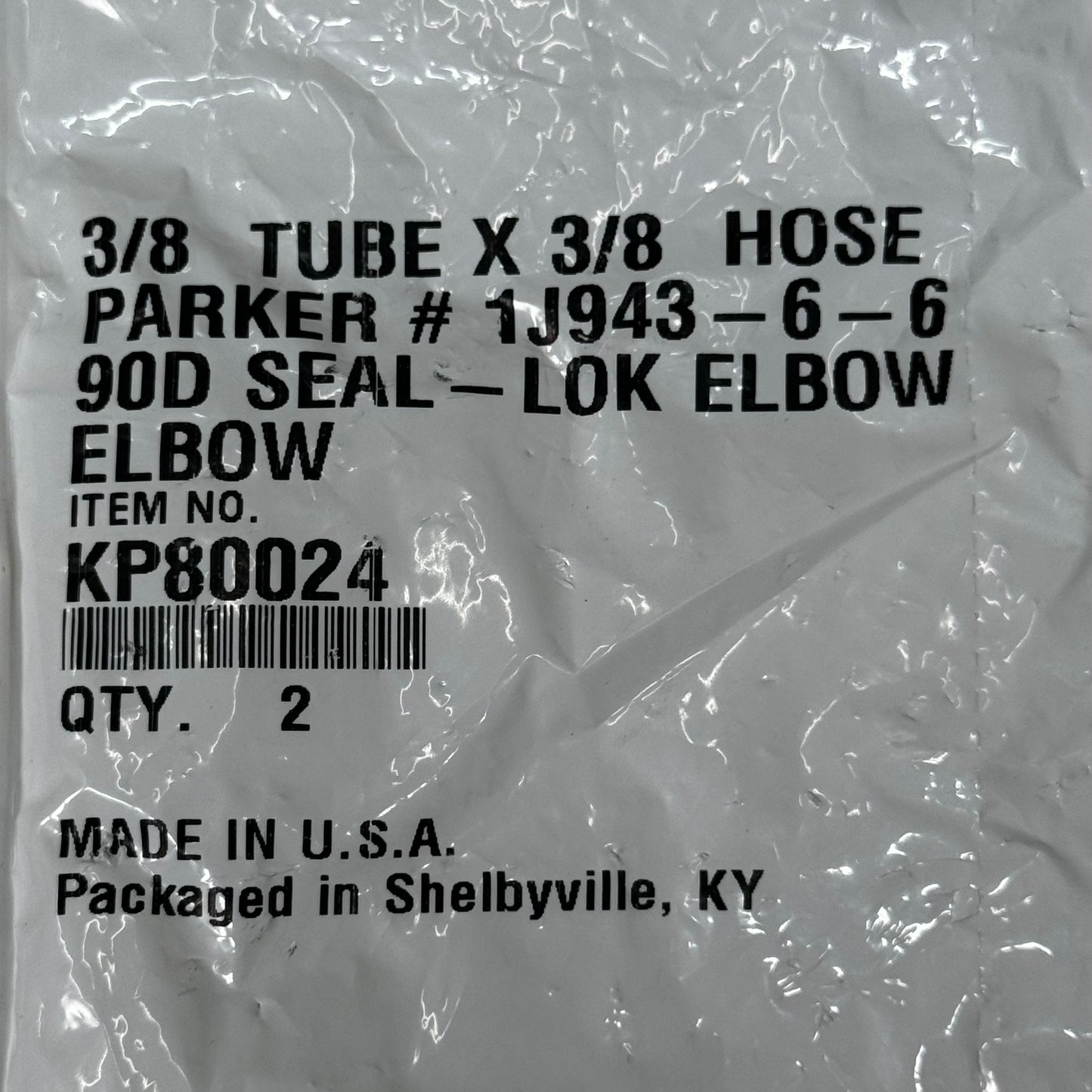 PARKER (2 PACK) Hydraulic Hose 1J943-6-6 90° Elbow 3/8" x 3/8" Steel KP80024