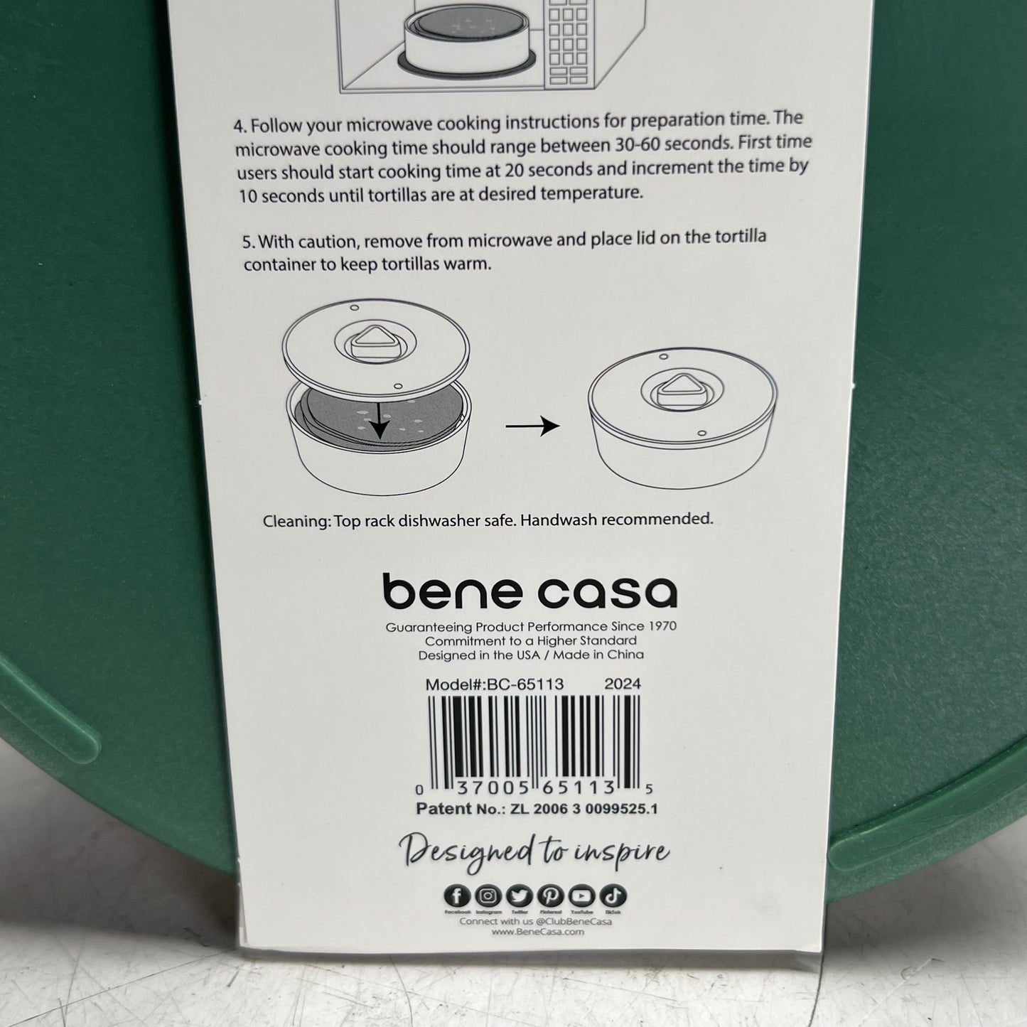 BENE CASA Tortilla Warmer Sz 8.5" x 2.625", Green BC-651135
