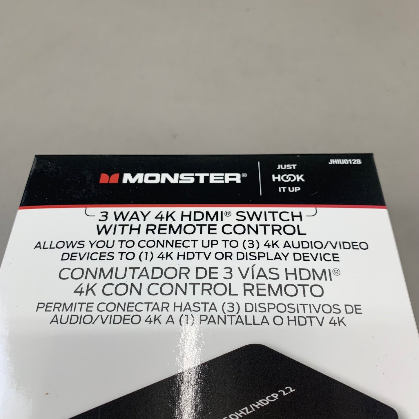 MONSTER 3-Way 4K HDMI Switch W/ Remote Control 6"x8" Black JHIU0128