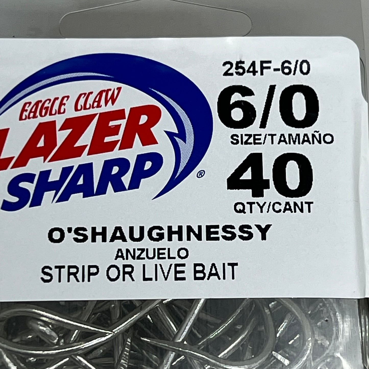 EAGLE CLAW O'Shaughnessy Hook Strip or Live Bait Chrome #6/0 40pc 254F-6/0