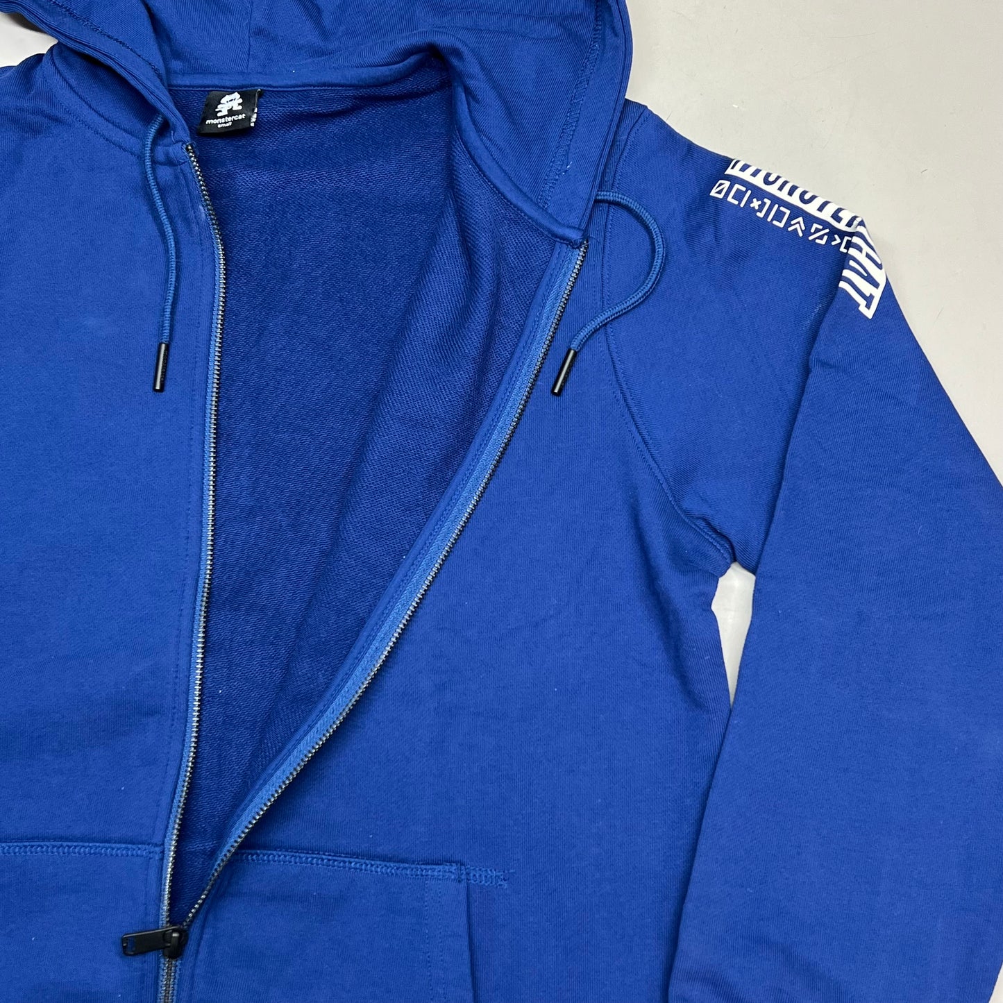 MONSTERCAT Records Full Zip Hooded Jacket W/ Printed Back Men's Sz S Blue