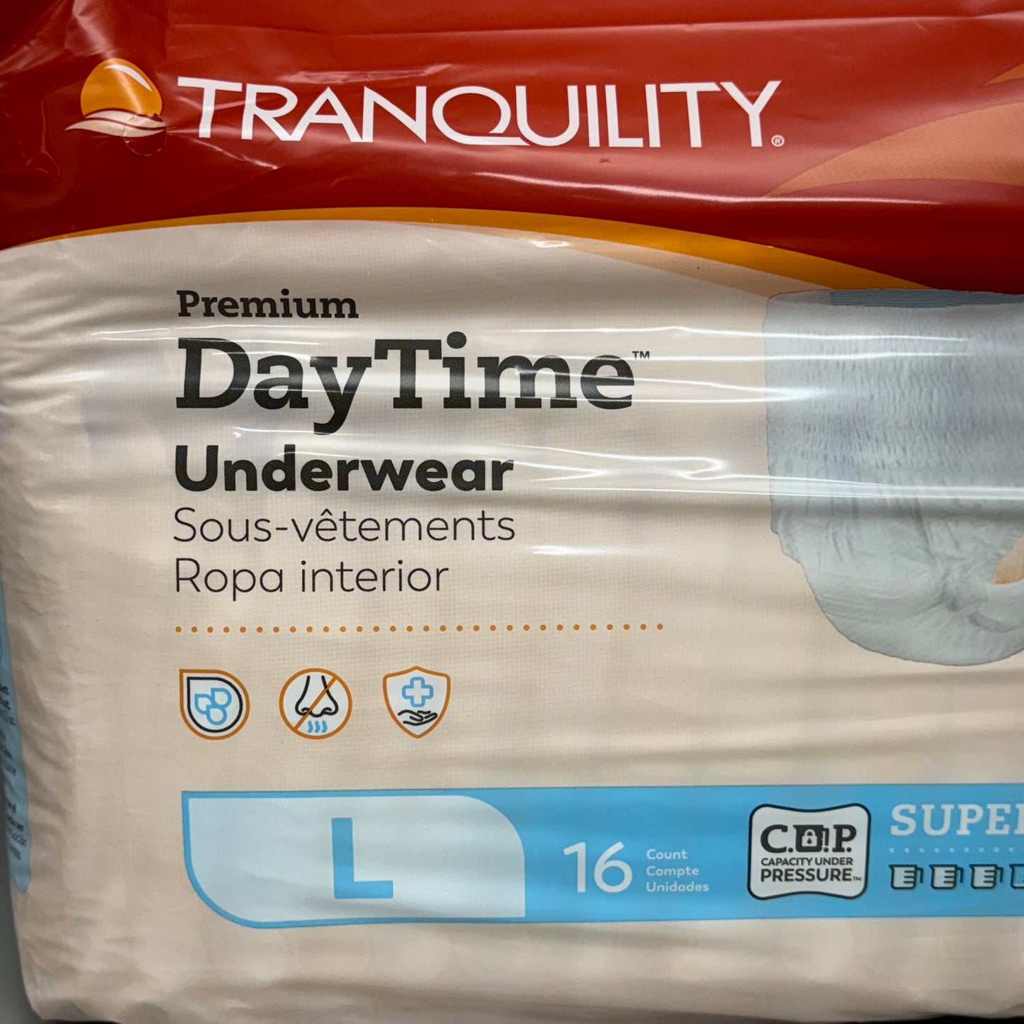 TRANQUILITY DAY TIME 2PK of 16 Disposable Absorbent Underwear Large (44-54in) White