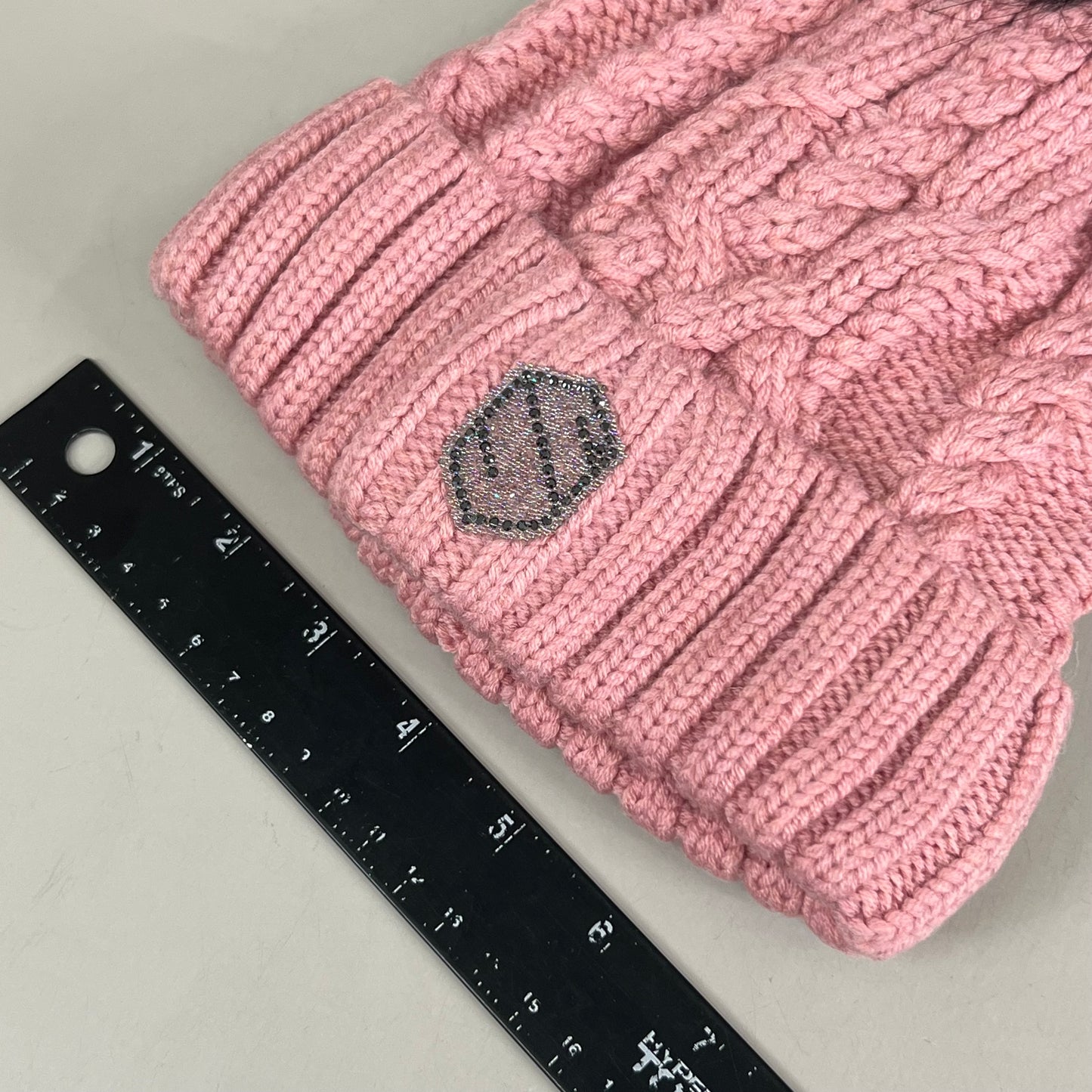 SAMSHIELD Nora Crystal Intarsia Equestrian Beanie Hat Women's Sz One Size Fits All Blush Pink