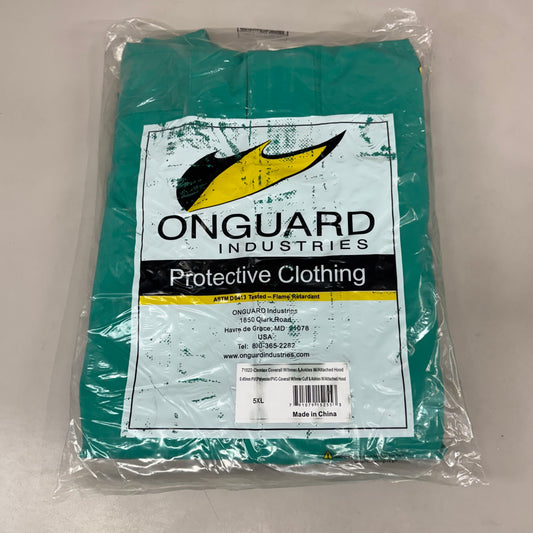 ONGAURD Chemtex Coverall w/ Inner Cuffs Pvc/Polyester Unisex Sz 5XL Green 71022