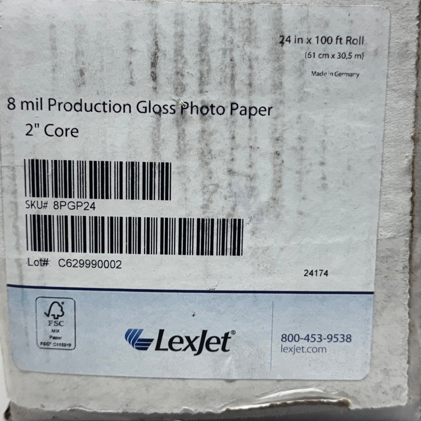 LEXJET 8 mil Production Gloss Photo Paper 2” Core 8PGP24 Sz 24"x100' White