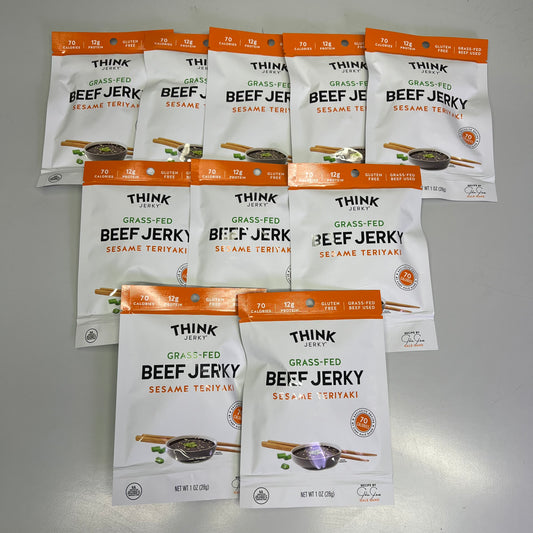 THINK (10 PACK) Gluten Free Grass Fed Sesame Teriyaki Beef Jerky 1oz BB 11/26