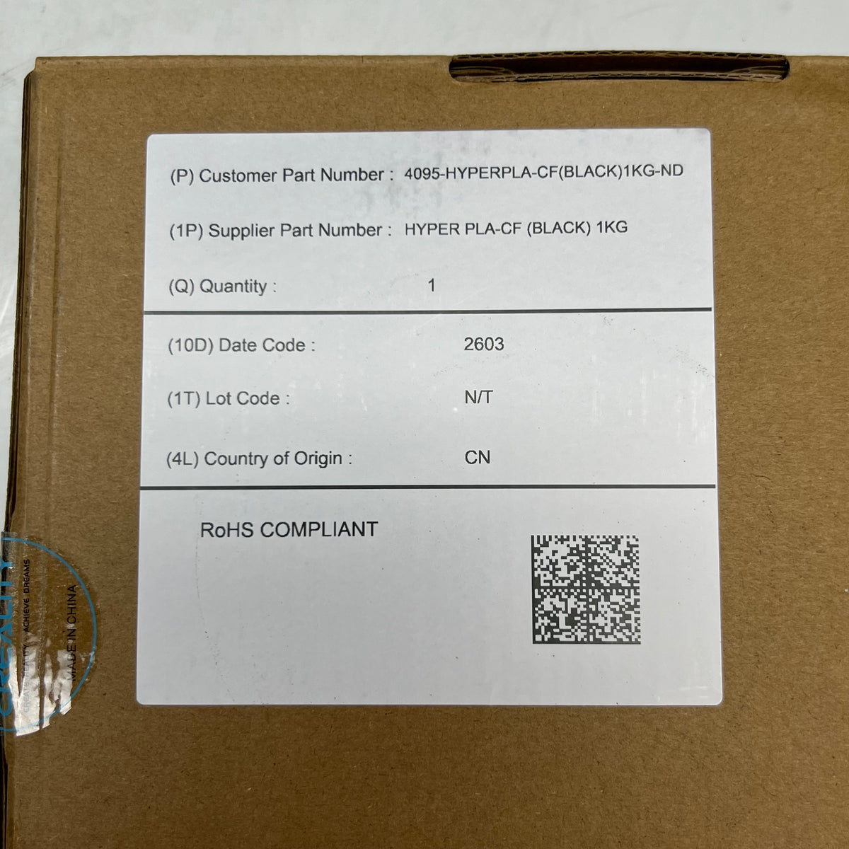 CREALITY Hyper PLA-CF 3D Printer Filament 1kg - High Speed 1.75mm Black 2603