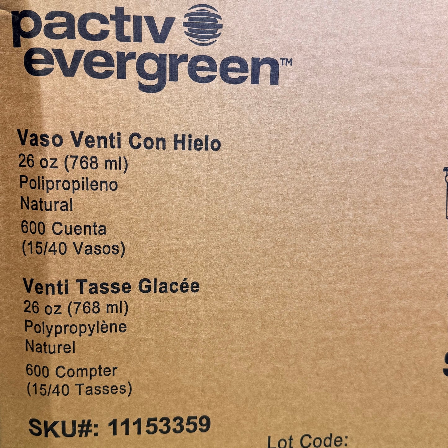 ZA@ PACTIV EVERGREEN (600 PACK) Venti Tasse Glacee 26 oz Natural 11153359