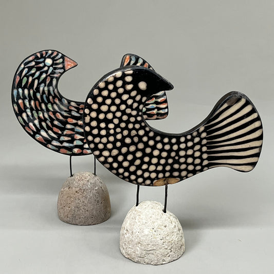 BLACK FOREST Set of 2 Clay Lenca Bird Desktop Decor
