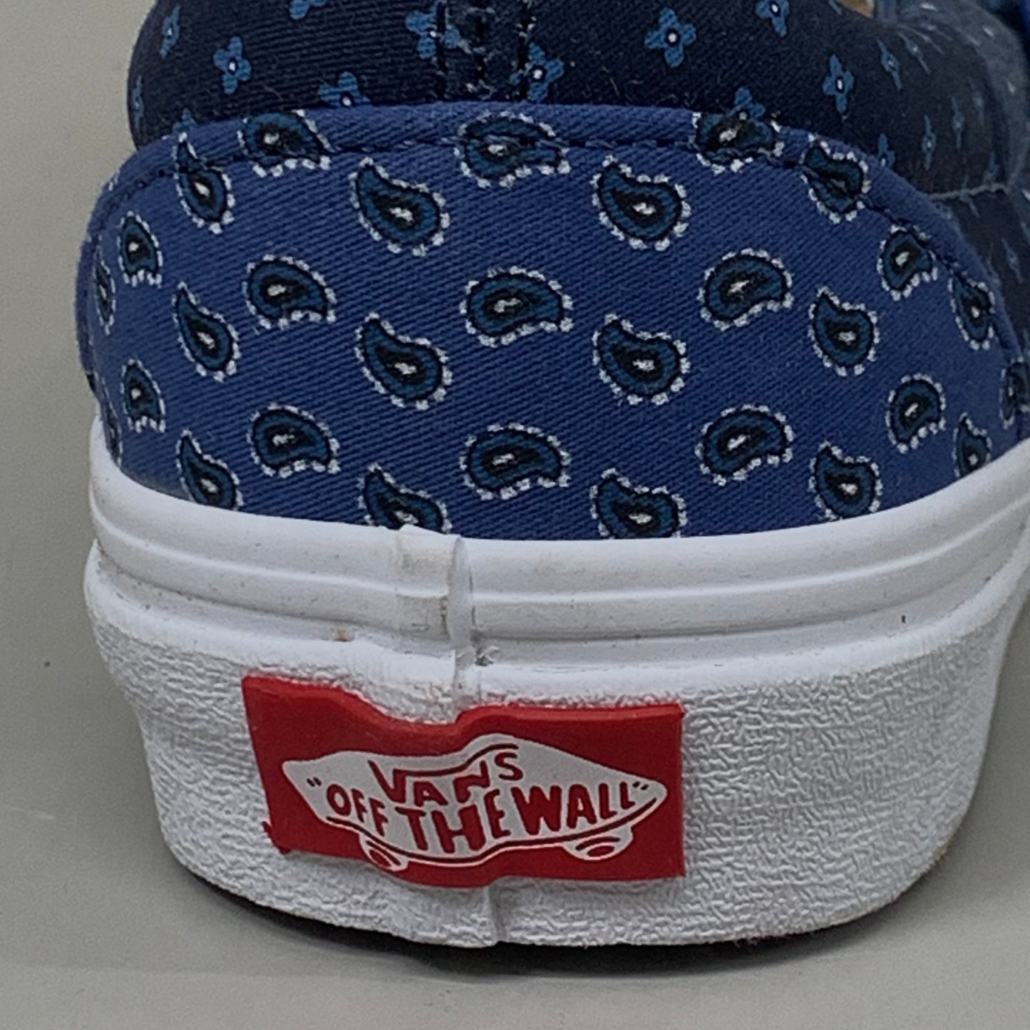 VANS Classic Slip-On Tie Print Patchwork Shoe Mens SZ 3.5 Womens SZ 5 Blue/White