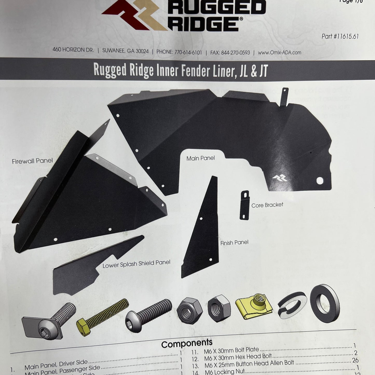 RUGGED RIDGE Fender Liners for 2018-26 Jeep Wrangler 2020-26 Gladiator 11615.61
