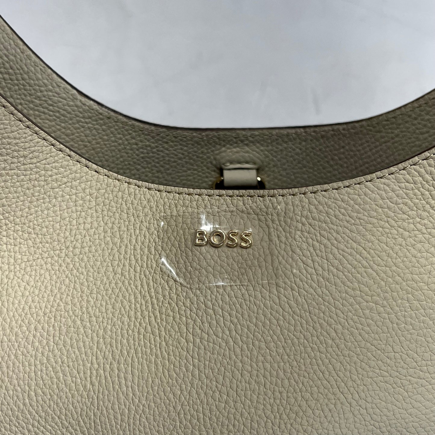 HUGO BOSS Leather Lenah New Hobo Bag Buckle Closure Light Beige 50557982