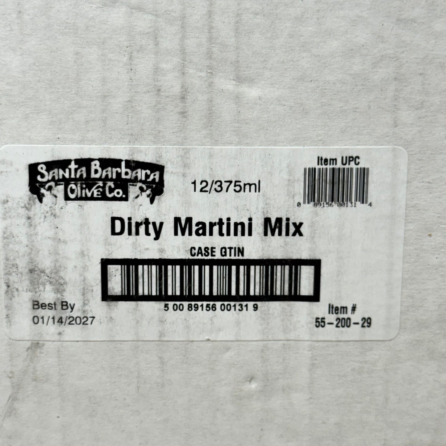 SANTA BARBARA OLIVE CO (12 Pack) Dirty Martini Mix 375ML Yellow BB 01/27 55-200-29