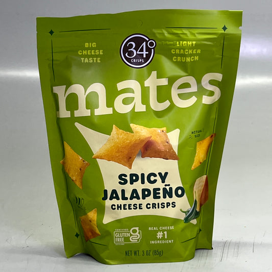 34 DEGREES (4 PACK) Mates Spicy Jalapeño Cheese Crisps 3 oz BB 03/26