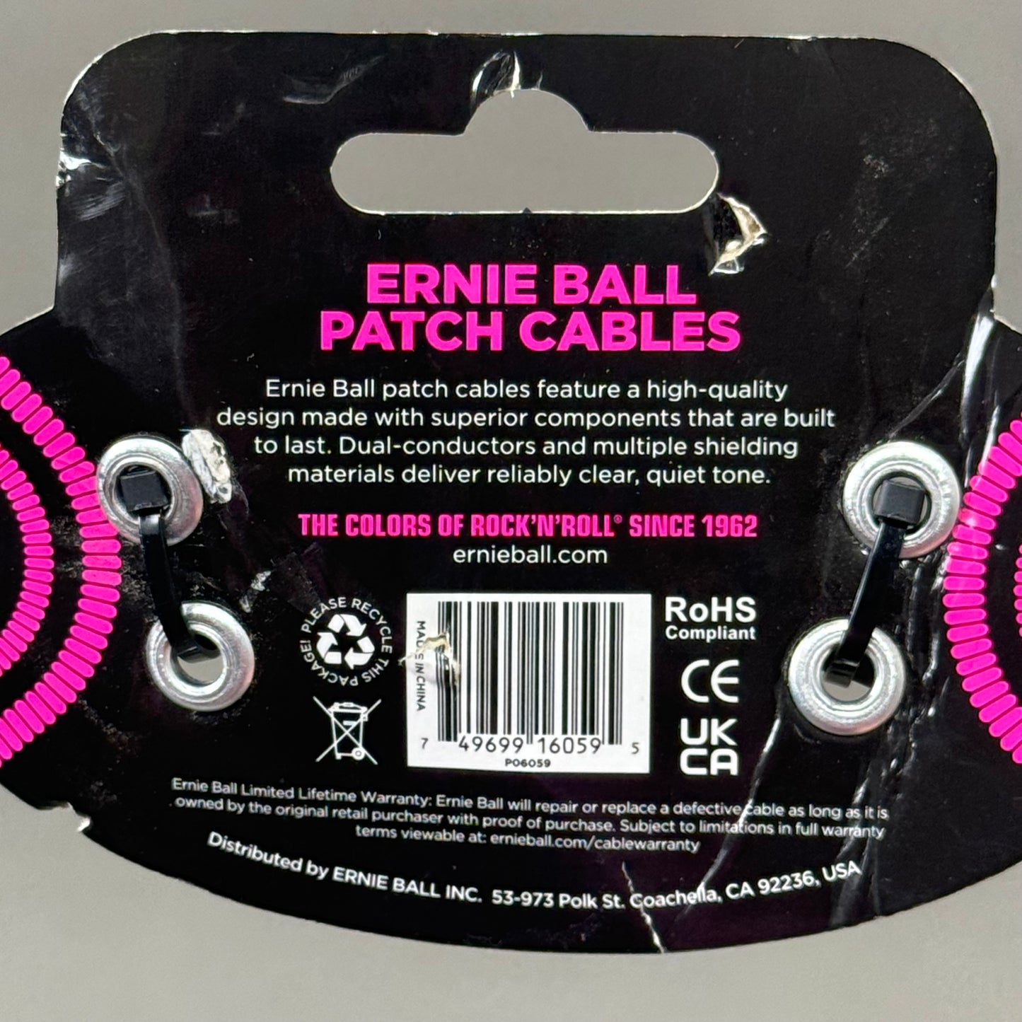 ERNIE BALL High Quality Design Dual Conductors Patch Cable 6" Neon Yellow P06059