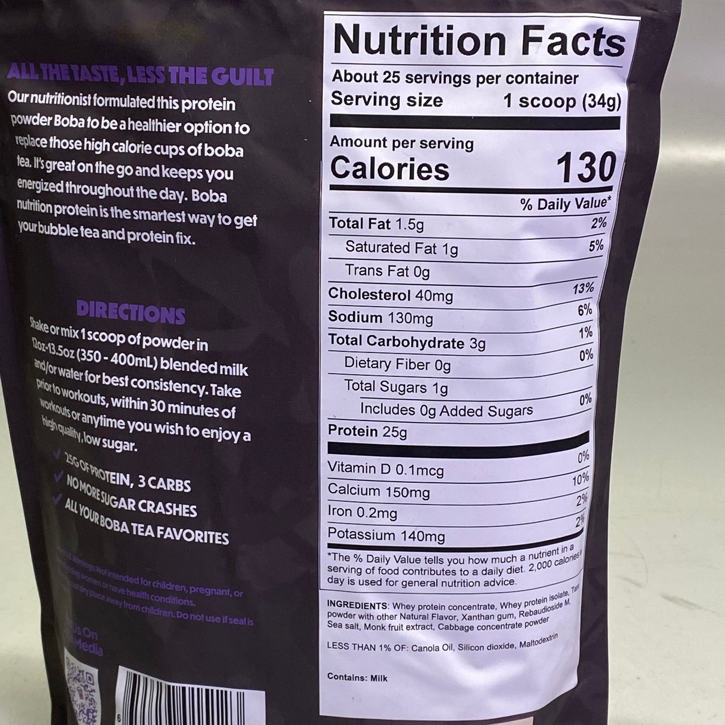 BOBA NUTRITION 25 Servings Whey Protein Powder 30 oz BB 01/28