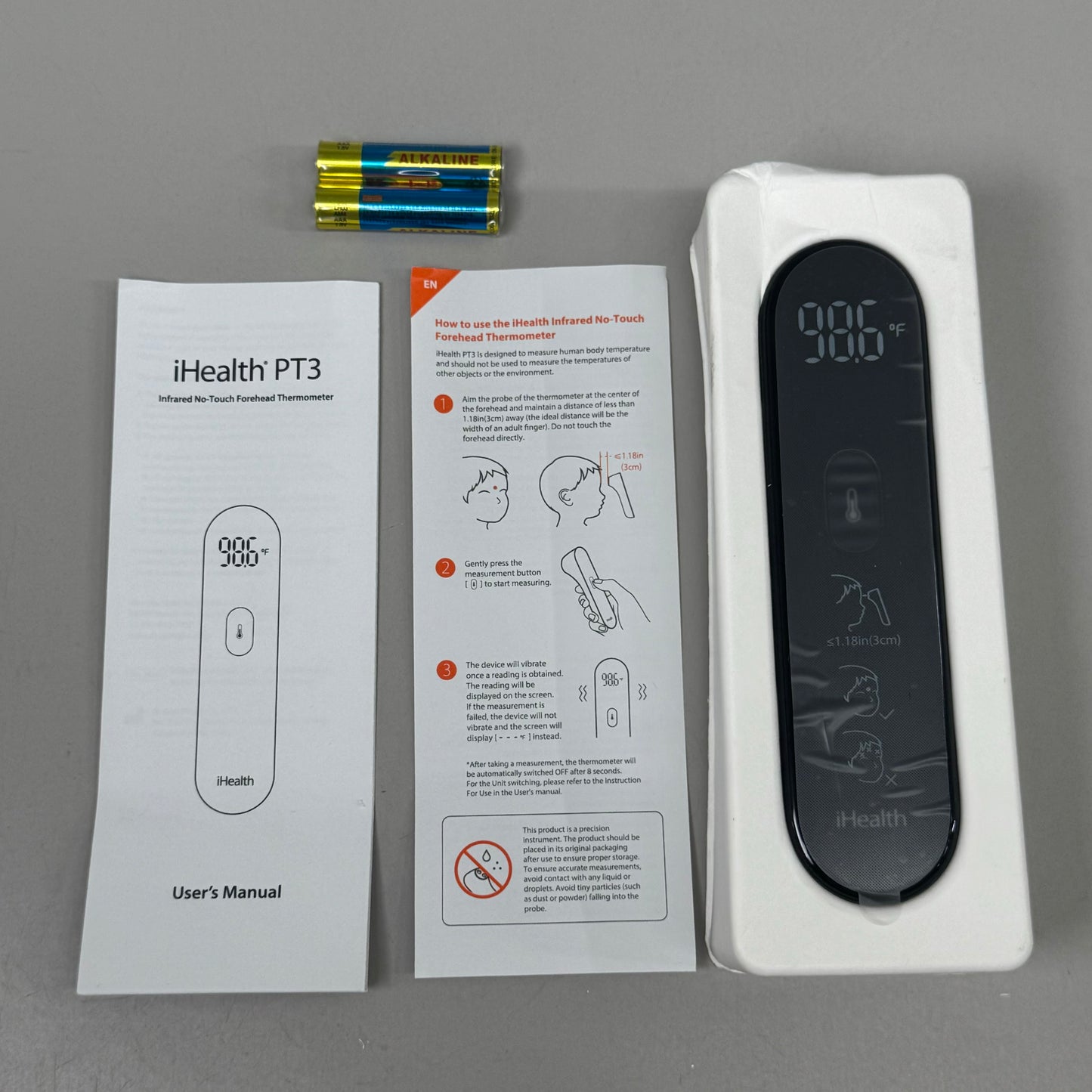 iHEALTH No-Touch Thermometer Digital Infrared 3 Sensors LED Digits Black As-is