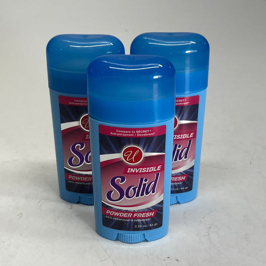 ZA@ U (3 PACK) Invisible Solid Anti-perspirant & Deodorant Powder Fresh Scent 2.25oz