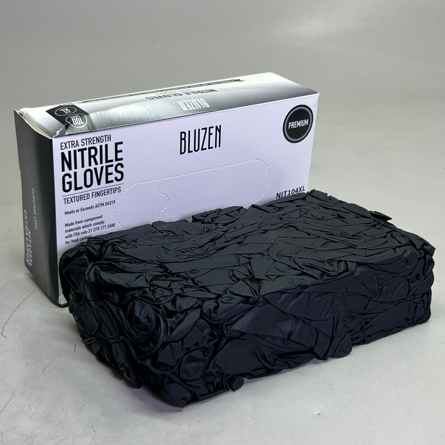 ZA@ BLUZEN (10 PACK of 100Gloves) Nitrile Gloves Textured Fingertips, Black Sz XL NIT104XL (New) A