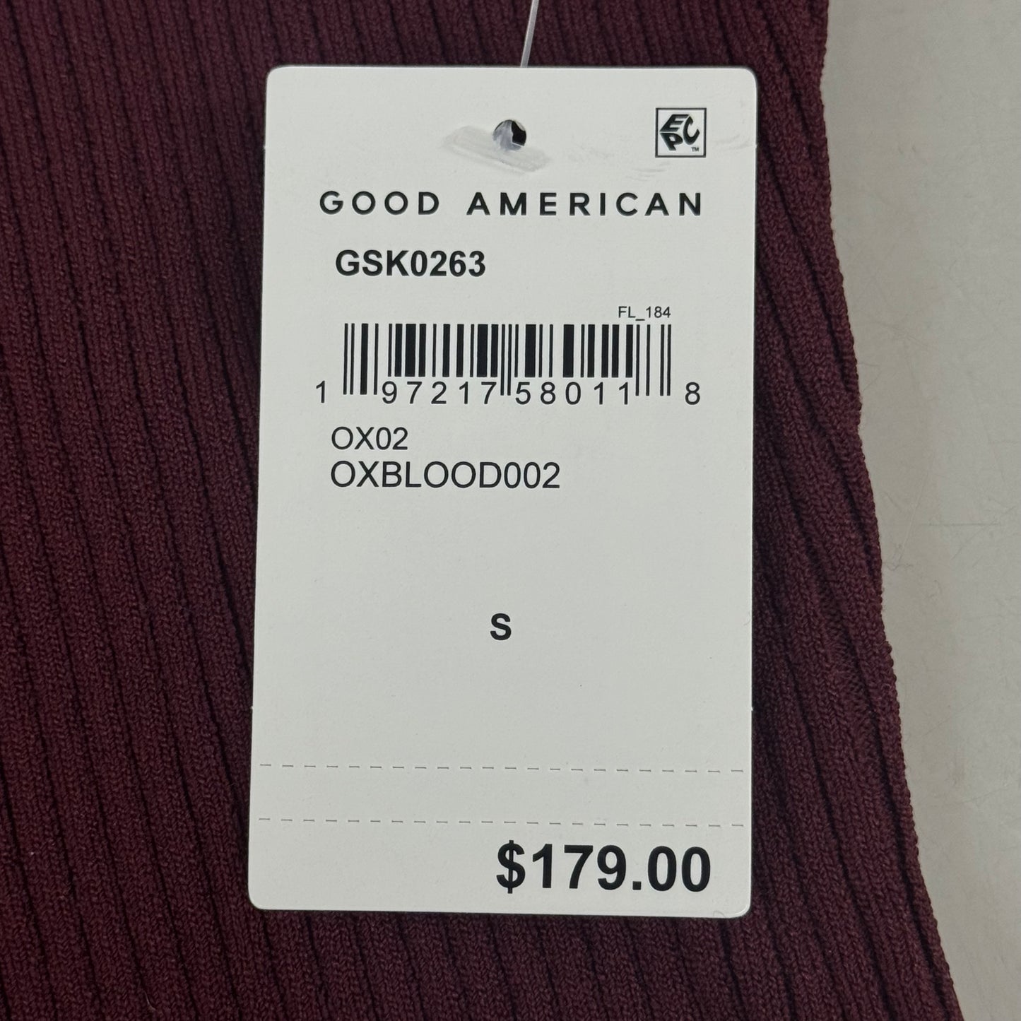 GOOD AMERICAN Shine Zipped Rib V-Neck Cardigan Women's Sz Small OXBLOOD002 GSK0263