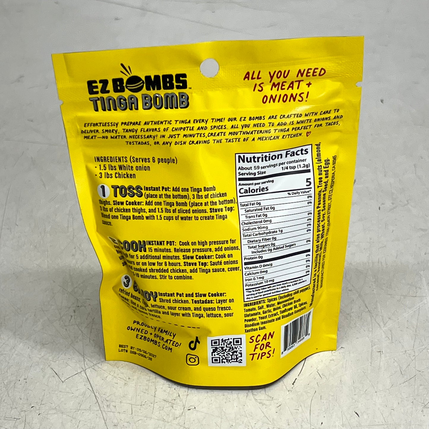 EZ BOMBS (3 PACK, 3 Each) Tinga Bomb Seasoning Authentic 2.5oz Red BB 09/27
