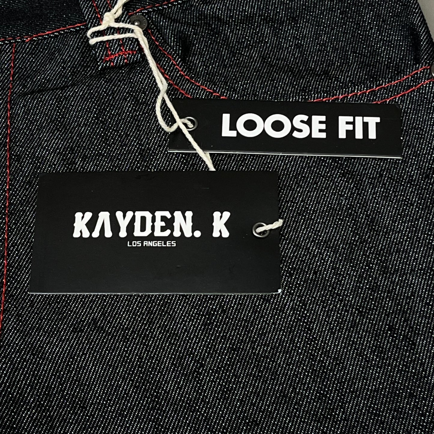 KAYDENK Raw Loose Fit Unwashed Denim Contrast Stitch Jean Men SZ 32/32 Black/Red