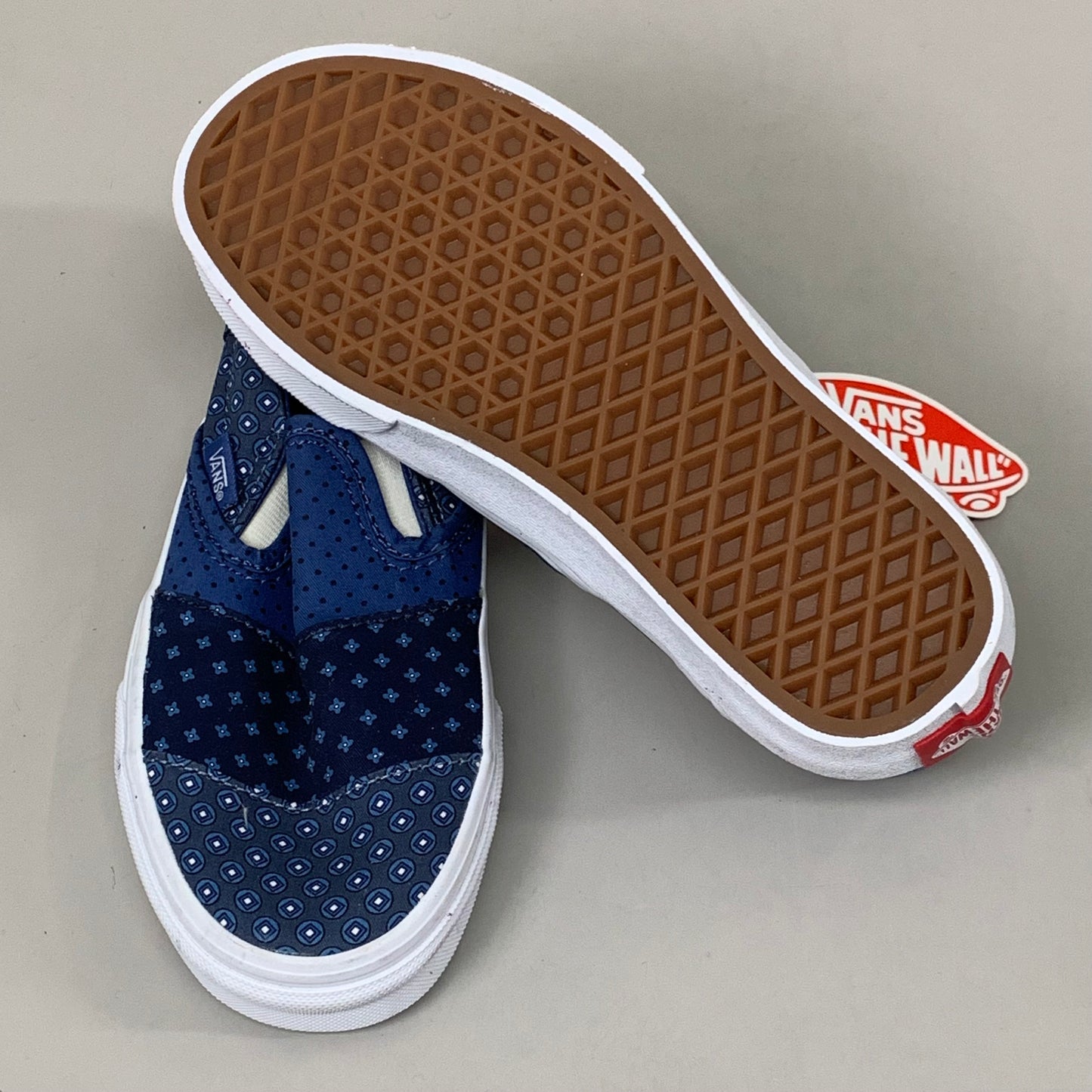 VANS Classic Slip-On Tie Print Patchwork Shoe Mens SZ 3.5 Womens SZ 5 Blue/White