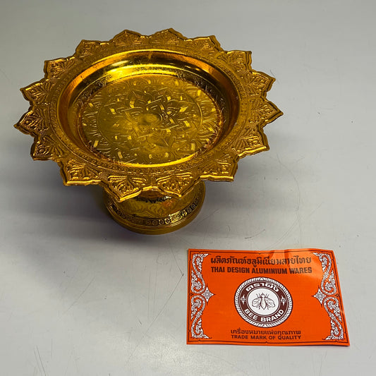 BEE BRAND Handmade Aluminum Ware Thai Design Offering Tray 7" Gold (As-is)