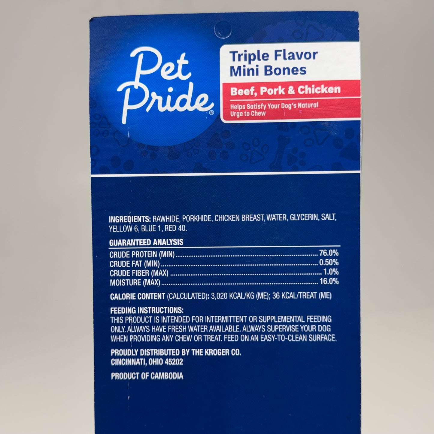 PET PRIDE (2 PACK) Triple Flavor Mini Bones Beef, Pork & Chicken Chews for Adult Dogs 2.9 oz. BB 08/27