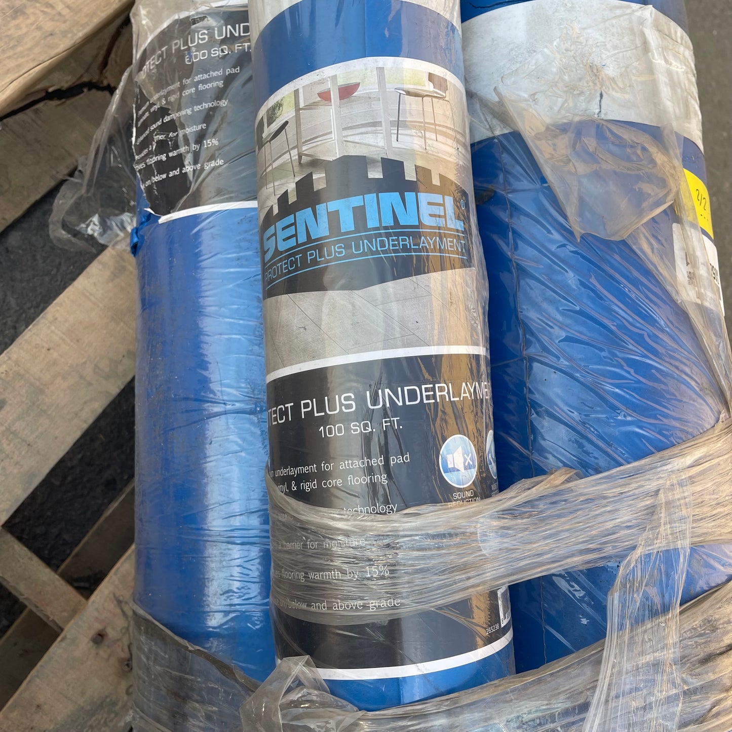 ZA@ Pallet of SENTINEL Protect Plus Underlayment Rolls, 2 rolls 600’, 1 roll 300’, 1 roll 100’ (AS-IS)