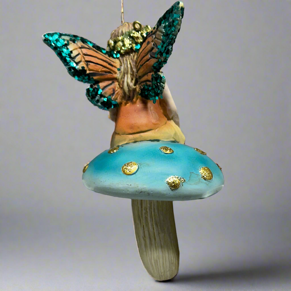 KURT S. ADLER Fairy Sitting On Mushroom Christmas Ornament 4“ E0916