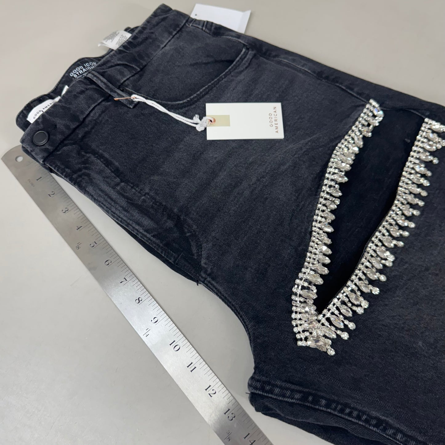 GOOD AMERICAN Good Icon Straight Jeans Women's Sz 15 Black376 GDS150B