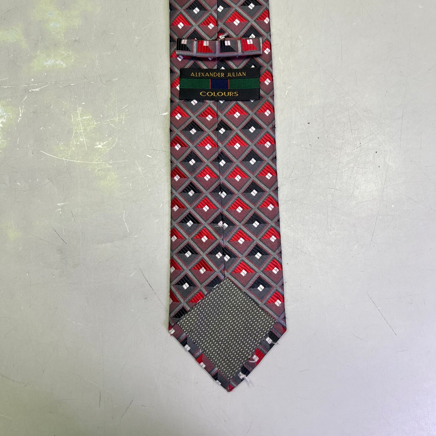 ALEXANDER JULIAN COLOURS Diamond Pattern Polyester Tie 60" Red (Pre-Owned)