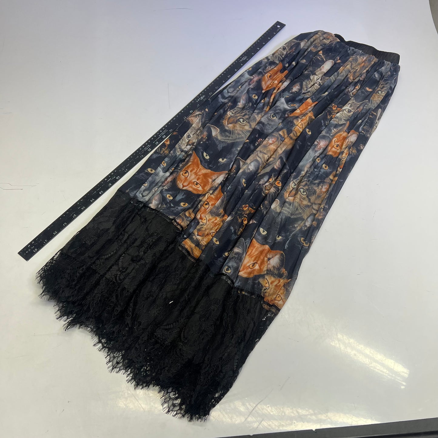 LALA ORIGINAL Lined Purr Mesh Maxi Skirt W/ Lace Women's Sz L Multicolor