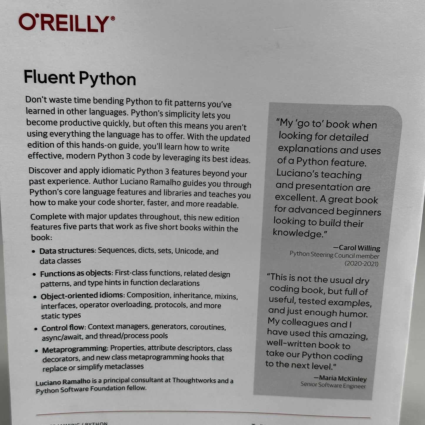 LUCIANO RAMALHO Fluent Python clear, concise, and effective programming 2nd Edition 2"x7"x9"